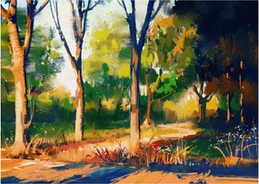 Erdő képe a nyári napsütésben, festmény (üvegen) (70x50 cm)
