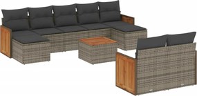 vidaXL 10 részes szürke polyrattan kerti ülőgarnitúra párnákkal