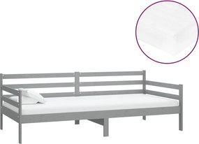 vidaXL szürke tömör fenyőfa dívány matraccal 90 x 200 cm