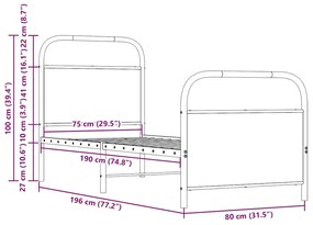 Ágykeret matrac nélkül 75x190 cm gépesített fa füstölt tölgyfa