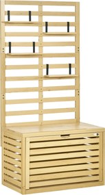 Outsunny tároló doboz, tároló láda rácsos kiegészítővel, párna doboz polcokkal, kerti láda, párna doboz, tömör fa, természetes, 80 x 45 x 160 cm | Aos