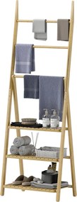 HOMCOM Bambusz Fürdőszobai Polc 3 Polccal, Hajtogatható Tároló Polc Törölközőtartókkal, A-Formájú Fa Polc 53.5x30x53 cm | Aosom