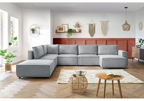 Világosszürke kordbársony sarokkanapé (bal oldali-"U" alakú) Nihad modular – Bobochic Paris