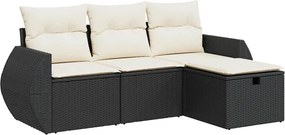 vidaXL 4 részes fekete polyrattan kerti ülőgarnitúra párnákkal