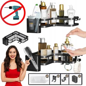 Fürdőszobai Sarokpolc Akasztós Zuhanyhoz Fúrás Nélkül Fekete Loft