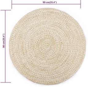 fehér és természetes színű kézzel font jutaszőnyeg 90 cm