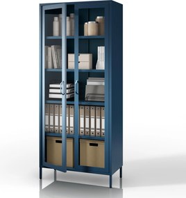 Vitrin üveg nappaliba lábakon sötétkék, 800x1850x450 mm: ANGELO Modern