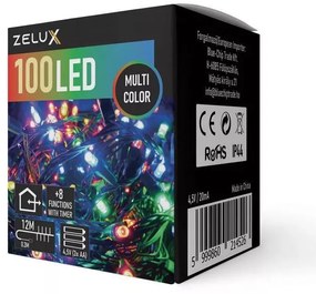 Zelux karácsonyi világítás, fényfűzér, 100 led, Multicolor, 12m