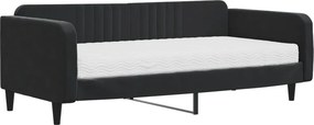 vidaXL fekete bársony kanapéágy matraccal 100 x 200 cm
