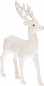 Figura Fehér rénszarvas szarvas 23cm csillámos karácsonyi dekoráció nád