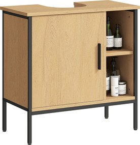 HOMCOM Tölgy Színű Mosdó Alatti Fürdőszoba Szekrény Ajtóval és Állítható Polccal 60x30x59,5 cm | Aosom