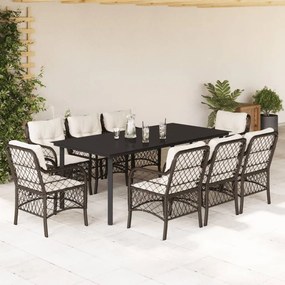9 részes barna polyrattan kerti étkezőgarnitúra párnákkal
