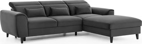 Sötétszürke bársony kinyitható-tárolóhelyes sarokkanapé (jobb oldali-heverő résszel) Foble – ELTAP