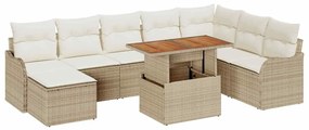 vidaXL Kerti Kanapé Szett tárolóval 9 pcs Bézs Poli rattan
