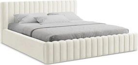 Krémszínű kárpitozott ágyneműtartós franciaágy ágyráccsal 160x200 cm Lemi – Makamii