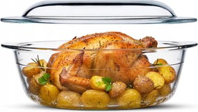 Hőálló Üveg Edény 2,2L, Kerek Sütőfedéllel