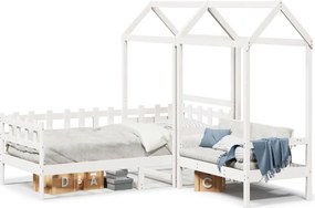vidaXL fehér tömör fenyőfa kanapéágy és pad tetővel 80 x 200 cm