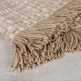 Bézs kézi szövésű gyapjúkeverék szőnyeg 120x170 cm Rene Fringed Ribbed – Flair Rugs