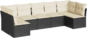 vidaXL 7 részes fekete polyrattan kerti ülőgarnitúra párnával