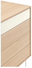 Yoko krémfehér fiókos komód tölgyfa dekorral - Teulat