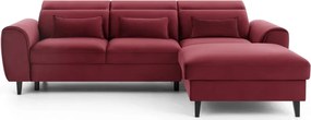 Piros bársony kinyitható-tárolóhelyes sarokkanapé (jobb oldali-heverő résszel) Foble – ELTAP