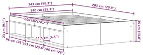 fekete tölgy színű szerelt fa ágykeret matrac nélkül 140x200 cm