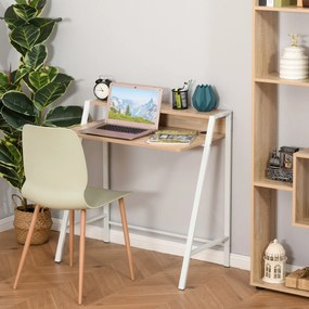 HOMCOM Íróasztal, Számítógépasztal Polccal és Kábelkezeléssel, Modern Asztal Fém Kerettel Tanuláshoz, Hálószobába, Otthoni Irodába, 84 x 45 x 85 cm, F