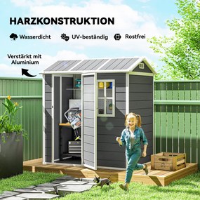Outsunny kerti ház, szerszámoskamra padlóval, ablakkal, zárható ajtóval, műanyag gyantából, időjárásálló, szürke