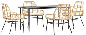 vidaXL 5 észes barna polyrattan üveg kerti étkezőgarnitúra párnával