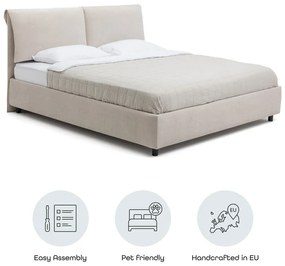 Bézs kárpitozott ágyneműtartós franciaágy ágyráccsal 160x200 cm Myra Pillow – Bonami Selection