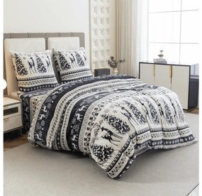 Mikroplüss ágyneműhuzat szett WINTER DEER szürke + mikroplüss lepedő SOFT 180x200 cm fehér, kétszemélyes