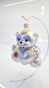 Karácsonyfa gömb üveg maci alakú szívecskével