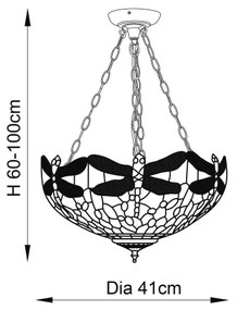 Endon 70759 - Láncra függesztett Tiffany DRAGONFLY 3xE27/60W/230V átmérő 41 cm