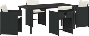 vidaXL Kert étkező szett párnával 5 pcs Fekete polirattan
