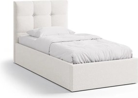 Krémszínű kárpitozott ágyneműtartós egyszemélyes ágy ágyráccsal 90x200 cm Phaedra – Micadoni