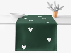 Goldea pamut asztali futó - szívecskék, sötétzöld alapon 50x120 cm