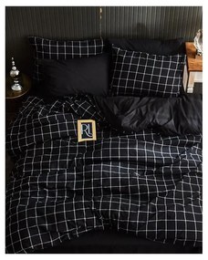 Fekete kétszemélyes hosszabbított négyrészes ágyneműhuzat lepedővel 200x220 cm Geometric – Mila Home
