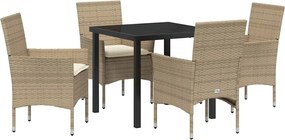vidaXL Kert étkező szett párnával 5 pcs Bézs polirattan