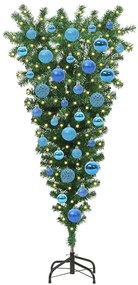 Felfordított Műfenyő Elővilágítással és Gömbökkel Zöld 120 cm