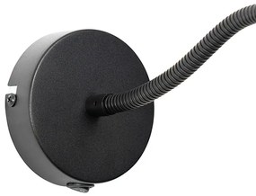 Fali lámpa fekete árnyékolóval, fekete kapcsolóval és rugalmas karral - Merwe