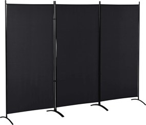 HOMCOM 3-panelás Paraván 2,53m x 0,5m x 1,82m Állványos Szélfogó Fém Poliéster Magas Sűrűségű Fekete | Aosom