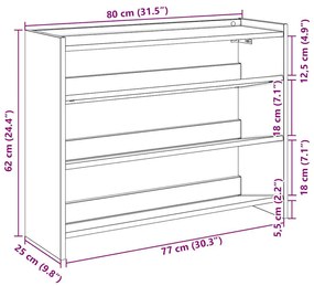 betonszürke szerelt fa cipőtartó 80x25x62 cm