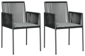 2 db fekete polyrattan kerti szék párnával 54 x 60,5 x 83,5 cm