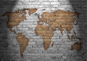 Fotótapéta Világtérkép tégla vinil fal 254x184 realisztikus +ragasztó