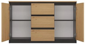 Riano MIX 2D3S/BA komód, 120x75x40 cm, antracit-tölgy (tölgy komódtetővel)