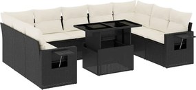 vidaXL 10 részes fekete polyrattan kerti ülőgarnitúra párnákkal