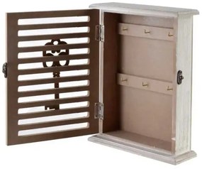 Fa fali kulcstartó szekrény rácsos ajtóval, kulcs dekorral - 28x6x19,5 cm