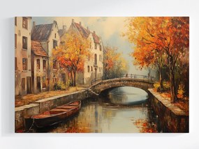 Vászonkép Canvas Ősz Város Óváros Folyó Csatorna Híd Hajó 60x40