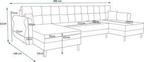 AKCIÓ Kinyitható U alakú ülőgarnitúra SILVIANO 300x140 cm, szürke + 2 díszpárna INGYENES II. osztály
