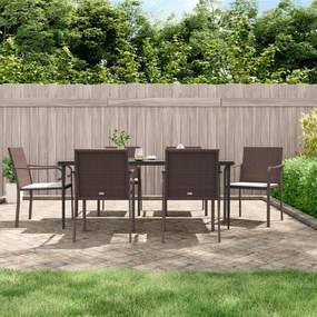 7 részes polyrattan és acél kerti étkezőgarnitúra párnával